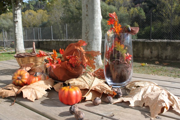 decoración de otoño con pañuelos